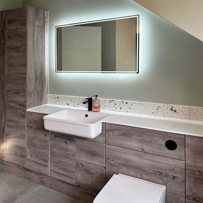 Halton Property Service; Wood panel bathroom storage solution