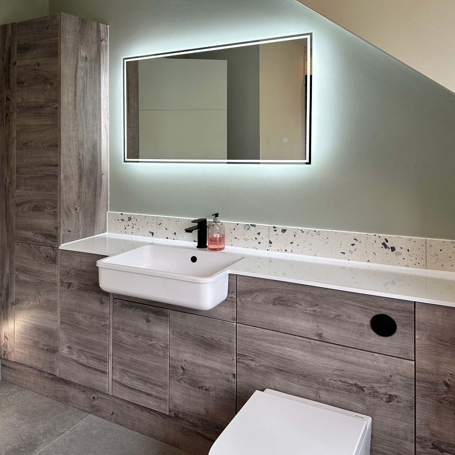 Halton Property Service; Wood panel bathroom storage solution