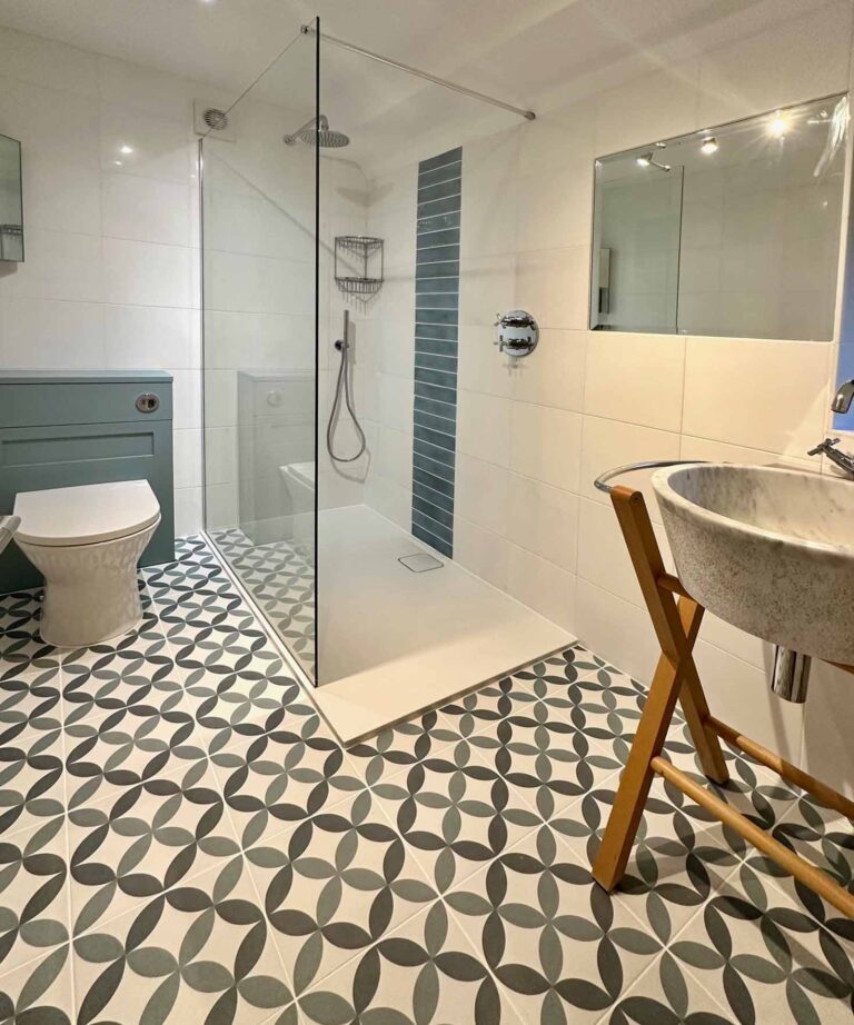 Halton Property Service; Large double shower with screen and tiled flooring