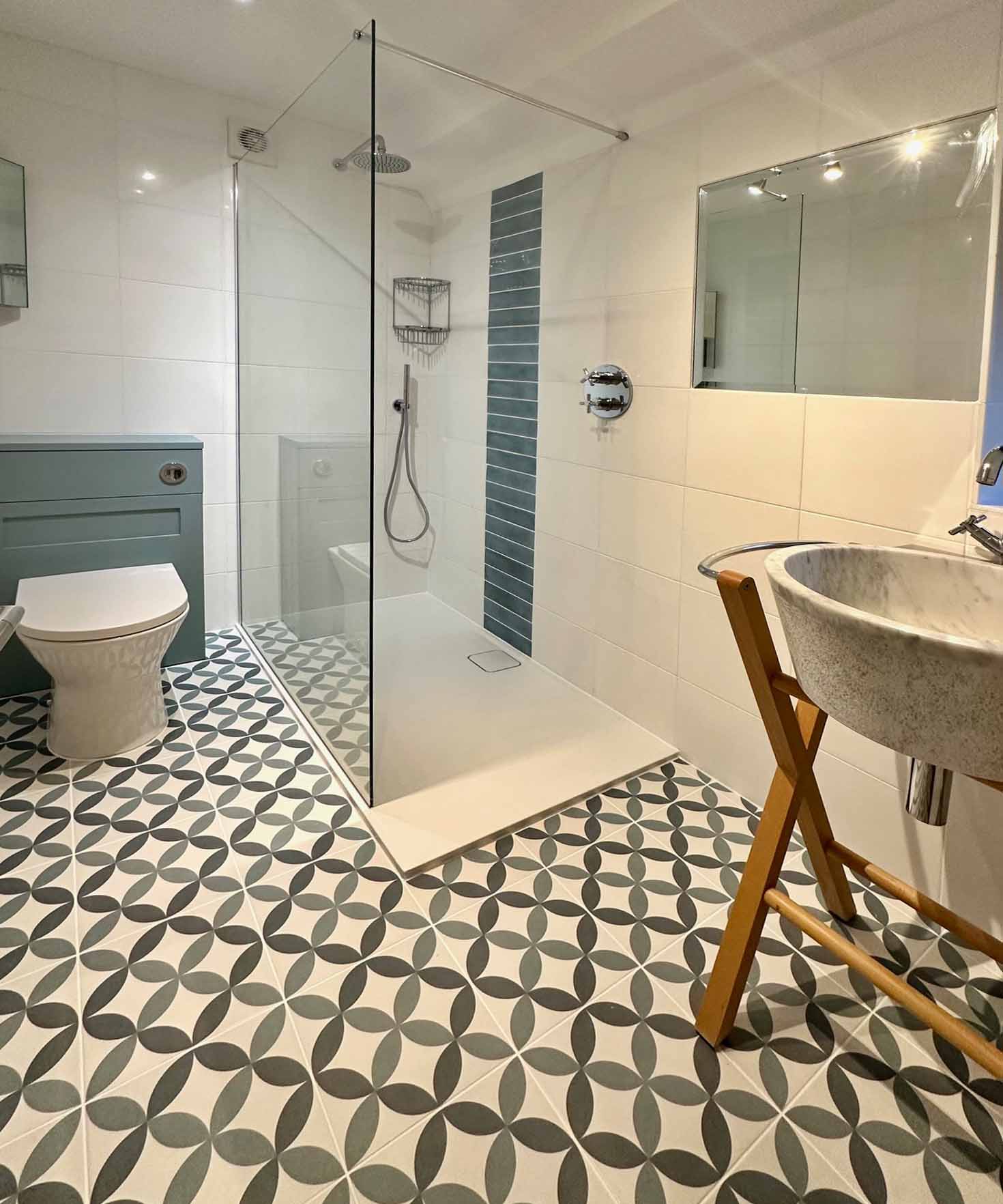 Halton Property Service; Large double shower with screen and tiled flooring