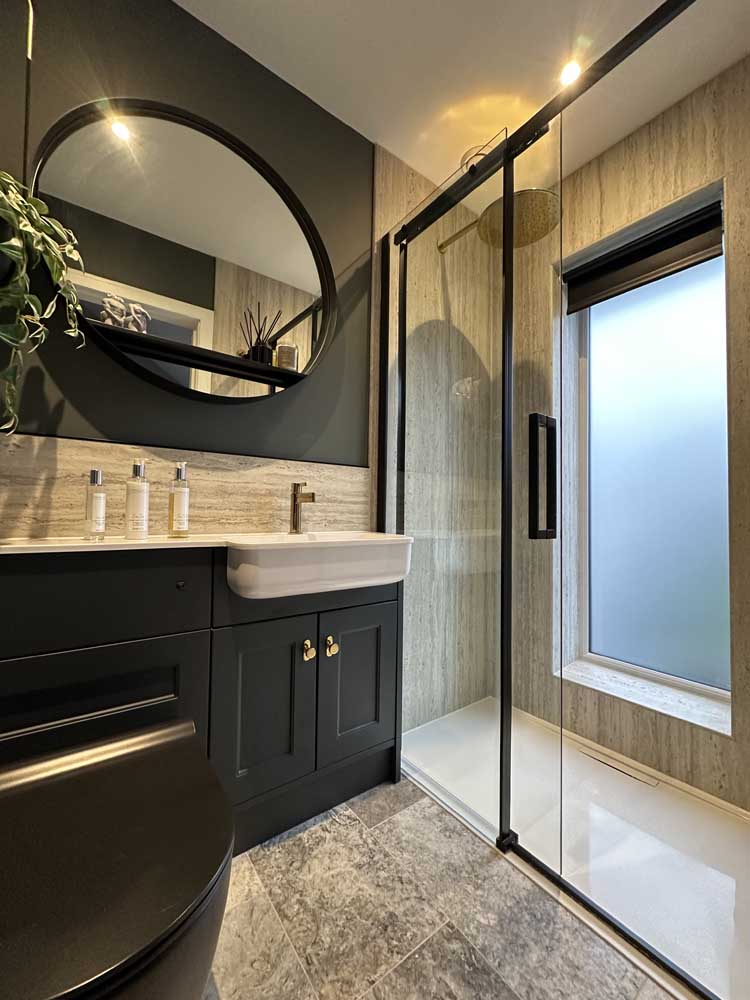 Halton Property Service; Modern Downstairs Cloakroom with Shower Installation in Barton on Sea